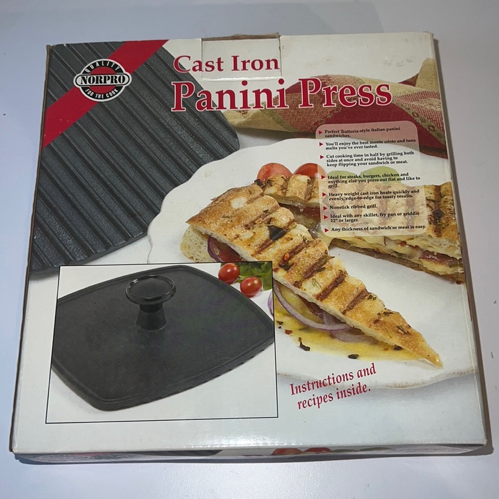 Cast Iron Panini Press and recipes inside.